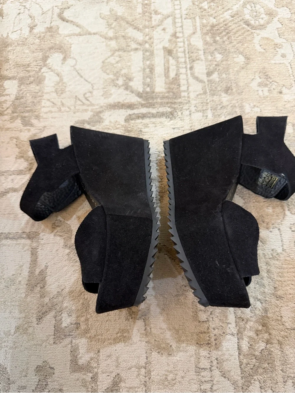 Pedro Garcia Black Suede Platform Wedge Sandals